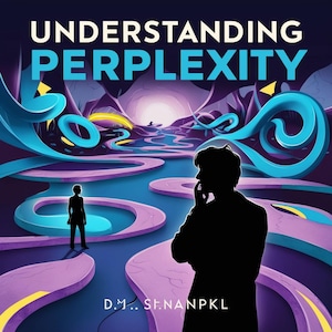 May include: A silhouette of a person standing in a surreal landscape with a winding path and blue and purple swirls. The text "UNDERSTANDING PERPLEXITY" is at the top of the image. The text "D.M...SF.NANPKL" is at the bottom of the image.