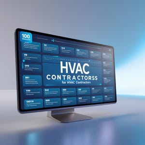 Pode incluir: Um ecrã de computador a mostrar uma interface azul e branca com o texto "HVAC CONTRACTORSS for HVAC Contractors". O ecrã está dividido numa grelha de quadrados, cada um dos quais contém um número.