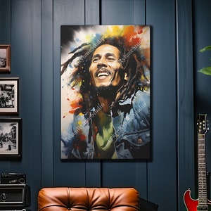 Bob Marley Canvas Print, Reggae Art, Psychedelic, Home Decor, Music Studio Print, Gift for Music Lover