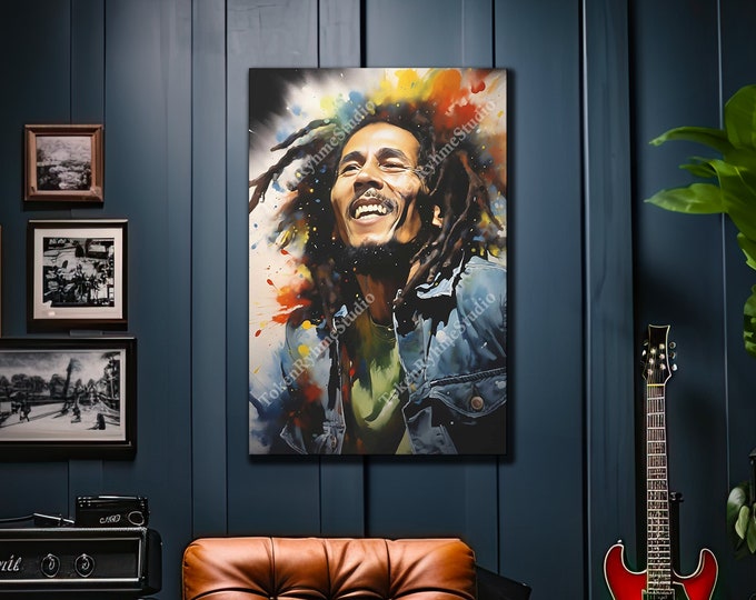 Bob Marley Canvas Print, Reggae Art, Psychedelic, Home Decor, Music Studio Print, Gift for Music Lover