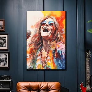 Janis Joplin Canvas Print, Canvas Print, Psychedelic Art, Graffiti Wall Art, Music Studio Print, Gift for Music Lover