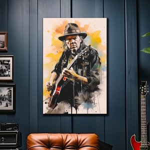 Neil Young Canvas Print, Abstract Watercolor, Psychedelic, Graffiti Wall Art, Music Studio Print, Gift for Music Lover
