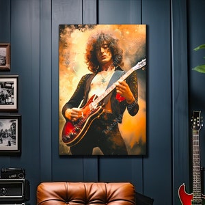Jimmy Page Canvas Wall Art, Gift for Led Zeppelin Fan, Jimmy Page Fan Art, Rock Music Print, Vintage Rock Poster, Led Zeppelin Fan Art