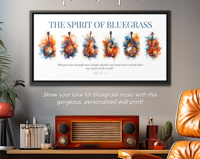 The Spirit of Bluegrass - Framed Wall Decor, Personalized Music Print, Gift for Bluegrass Fan, Guitar, Mandolin, Banjo, Dobro, Fiddle, Bass