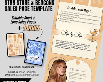 Warm Peach Sales Page Template: Stan Store & Beacons Funnel (Canva Editable)