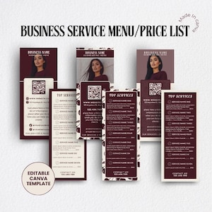 Lista de preços editável do Canva | Menu de serviços empresariais | Cartão de rack de salão, spa, bem-estar e beleza | Folheto de marketing empresarial personalizado | Serviços
