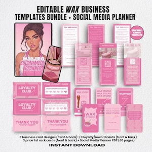 Wachs Business Branding Kit | Bearbeitbare Canva-Vorlagen | WAX Visitenkarten, Kundenbindungen & Social Media Planer | Kosmetikerin Waxing Bundle