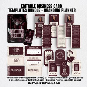 Kit de stratégie de marque pour entreprise de beauté | Modèles de toile modifiables | Cartes de visite, cartes de fidélité et agenda | Cerise de Bourgogne | Téléchargement instantané