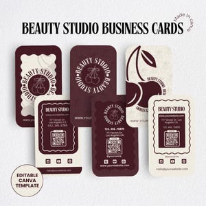 Schönheit Visitenkarte Vorlage | Bearbeitbare Canva Visitenkarte für Lash Tech, Nail Tech, Kosmetikerin | Individuelle Salon-Visitenkarte | KIRSCHE