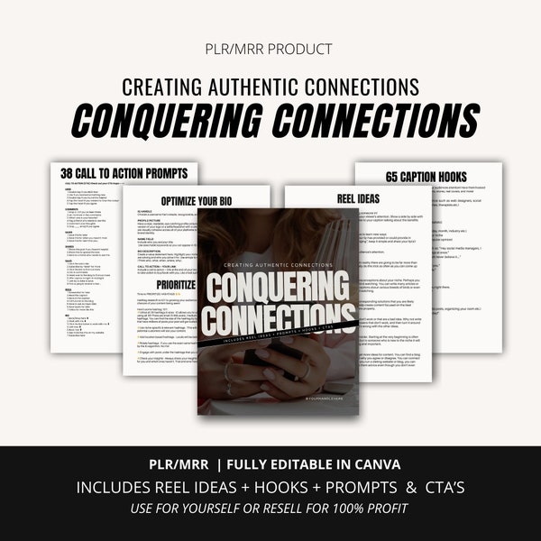 CONQUERING CONNECTIONS Guide Ebook | HOOKS + Reel Ideas + cta's and Prompts for social media Ig Instagram digital marketing plr mrr Resell
