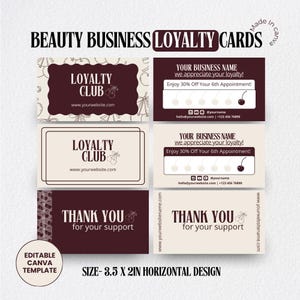 Modelo de cartão de fidelidade para empresa de beleza | Cartão de recompensas Canva editável | Cartão de desconto para clientes de salão | Programa de fidelidade para spa e bem-estar | cherry