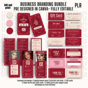 Paquete de marca comercial Red & Pink / Plantillas editables de Canva para técnicos de pestañas, esteticistas, salones / Tarjetas, vales de regalo, PLR