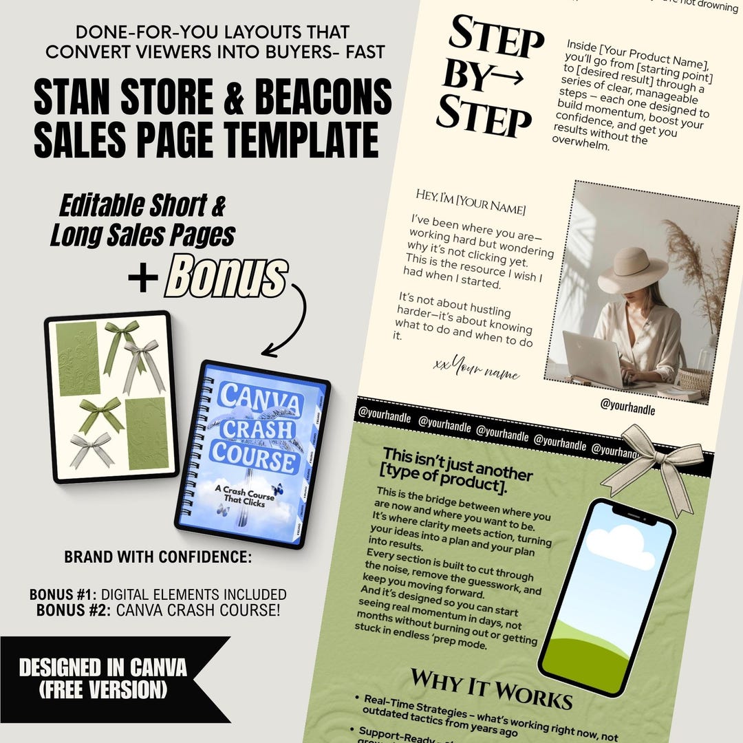 Editable Sales Funnel Landing Page Canva Template for Digital Products
