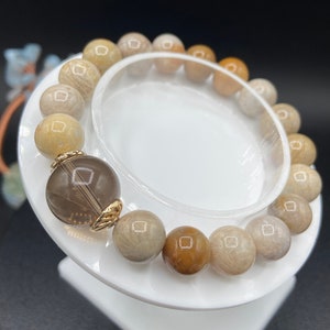 Coral Jade Fossil with Smoky Quartz Crystal Bracelet