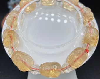 Hoge kwaliteit citrien pixie snijwerk kristallen edelsteen armband / 14 mm / welvaart, overvloed