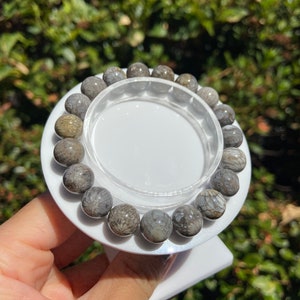 RARE Grey Coral Jade Fossil Crystal Bracelet