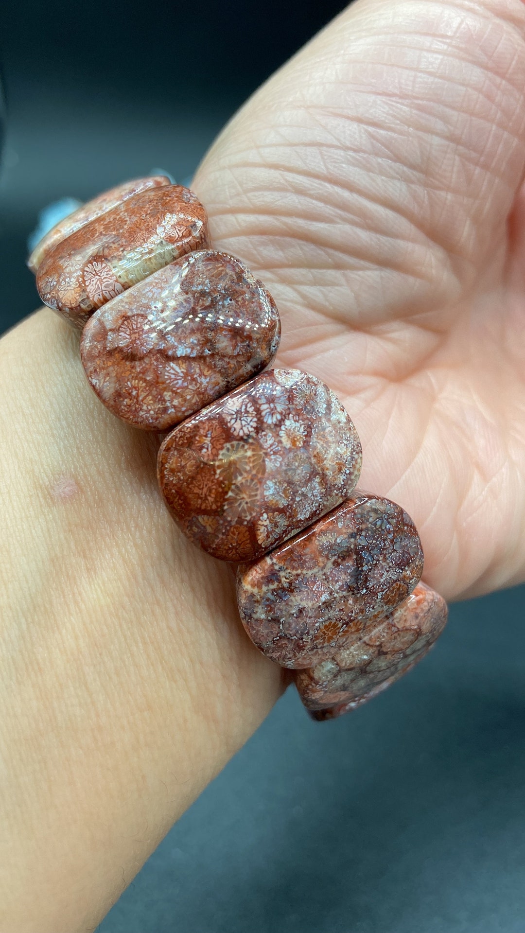 High Quality Coral Jade Soft Bangle Stretch Bracelet, 19 MM, 7 Inches