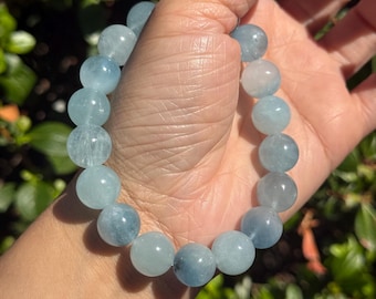 Natürliches Aquamarin Kristall Edelstein Armband ~ 12 MM