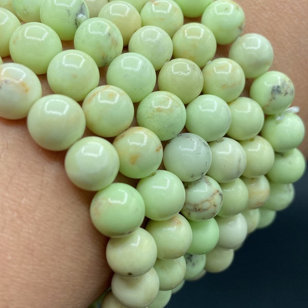 Lemon Chrysoprase Round Smooth Bead, Gemstone Natural Beaded Stretch Bracelet 8 MM, 6.5 Inches