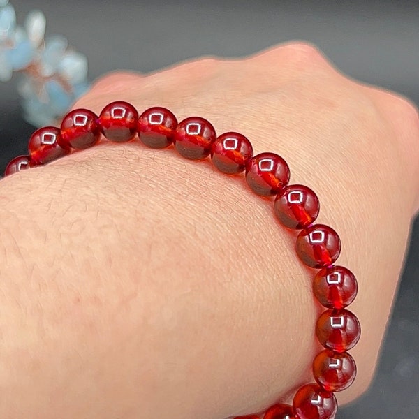 High Quality Orange Garnet Spessartite Mandarin Stretch Bracelet 7 MM, 6.5 inches, Crystal Bracelet