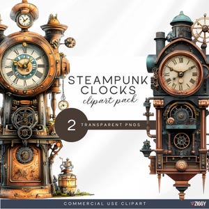 Clipart di orologi a pendolo, immagini di orologi steampunk, orologi meccanici vintage, effimeri diari di scarto, elementi steampunk vittoriani