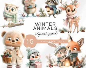 Clipart winterdieren, schattige boswinterillustraties, gezellige kinderkamerset