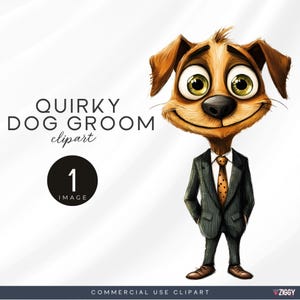Quirky Dog Groom Clipart, Cartoon Dog in Suit Illustration, Fun Wedding Pet Art for Invitations, Scrapbooking and Crafts