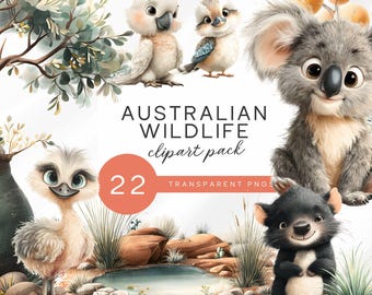 Australian Wildlife Clipart Pack: 22 PNG Animals and Flora Digital Download