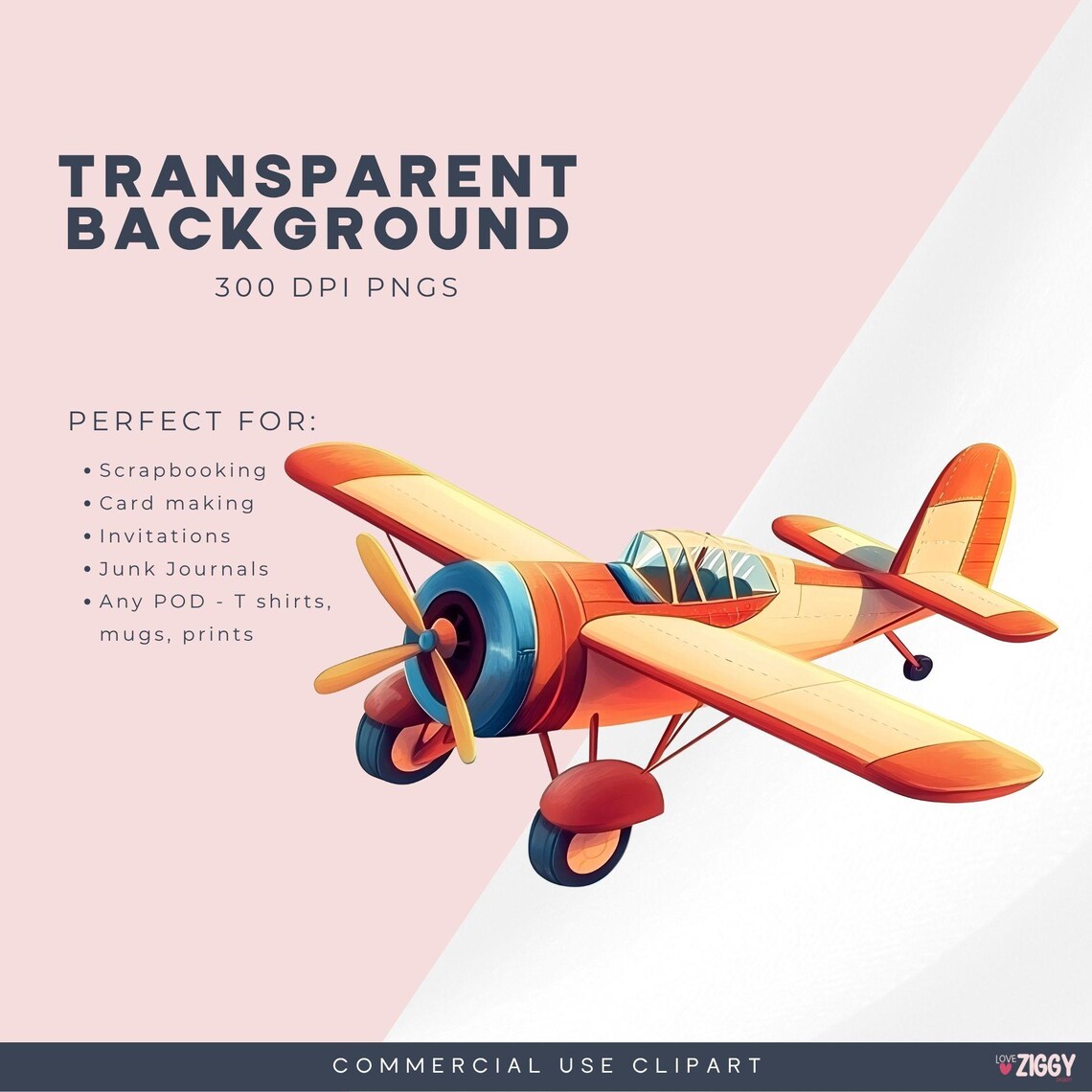 Vintage Cartoon Airplane Clipart: Retro Plane Illustration (PNG Digital ...