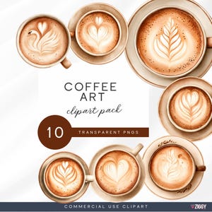 Latte Art Clipart, Coffee Cup PNG Bundle (Digital Download)