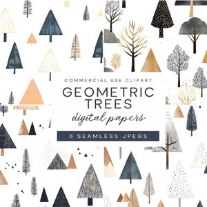 Alberi e montagne geometrici, colori terrosi, carte digitali senza soluzione di continuità, ispirazione scandinava, blu navy, terracotta, grigi, antracite, scene invernali