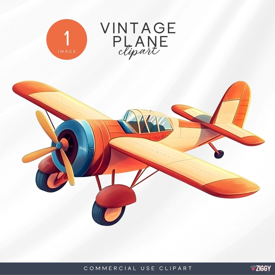 Vintage Cartoon Airplane Clipart: Retro Plane Illustration (PNG Digital ...