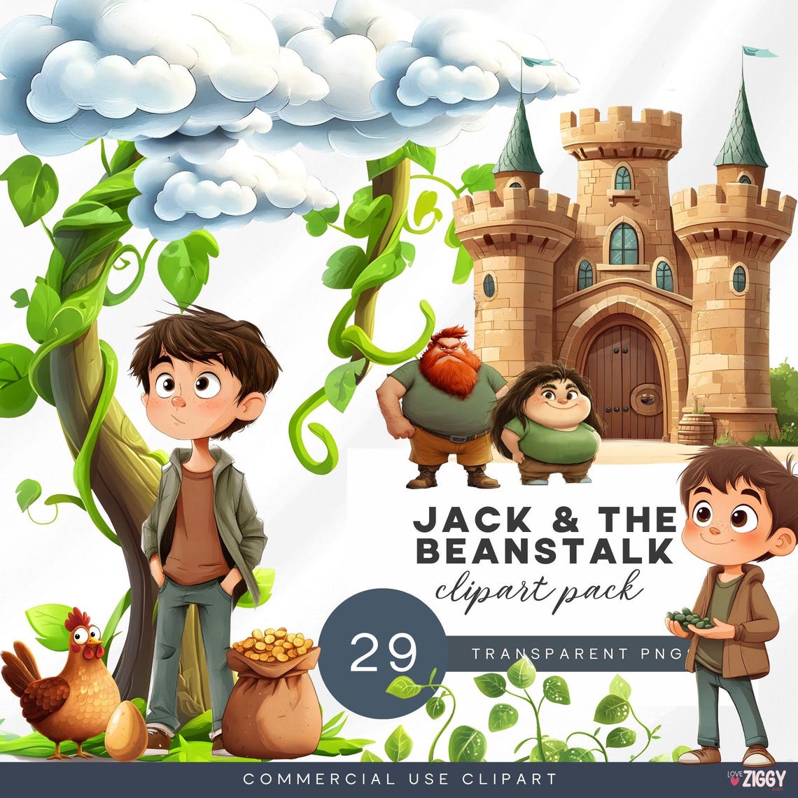 Jack and the Beanstalk Clipart: Fairytale Storybook Graphics (digital ...
