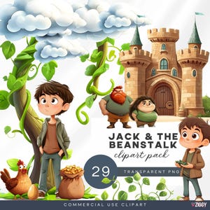 Jack en de bonenstaak-clipart | Sprookjesillustraties | Gigantische afbeeldingen | Muurkunst kinderkamer | Decoratie kinderfeestje | Tekenset verhalenboek