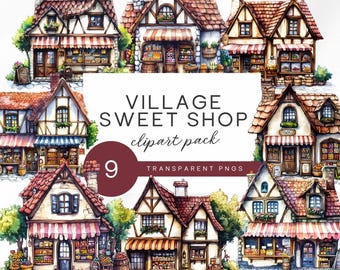 Clipart snoepwinkel: grillige png's van Cottagecore-winkelpuien (digitale download)