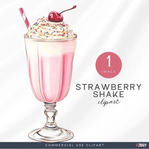 Clipart milkshake aux fraises, boisson rétro dans un restaurant, illustration aquarelle, carnets indésirables et fabrication de cartes, restaurant années 50