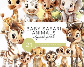 Safari Baby Tiere Clipart: Kinderzimmer Dekor PNGs (Digitaler Download)