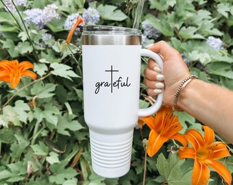 Vaso térmico cristiano: Cruz de la Gratitud, taza de viaje de acero inoxidable