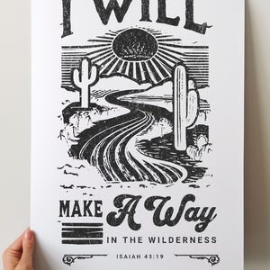 Close-up of inspirational Christian poster.
Western-inspired Christian wall art featuring a meaningful Bible verse, ideal for rustic home decor or as a housewarming gift for teens.