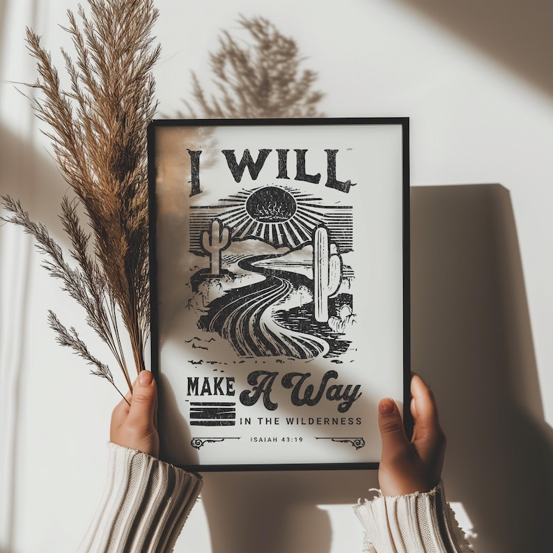 Western-style Christian wall art print featuring an inspirational Bible verse, perfect as a housewarming gift or rustic home decor for teens.