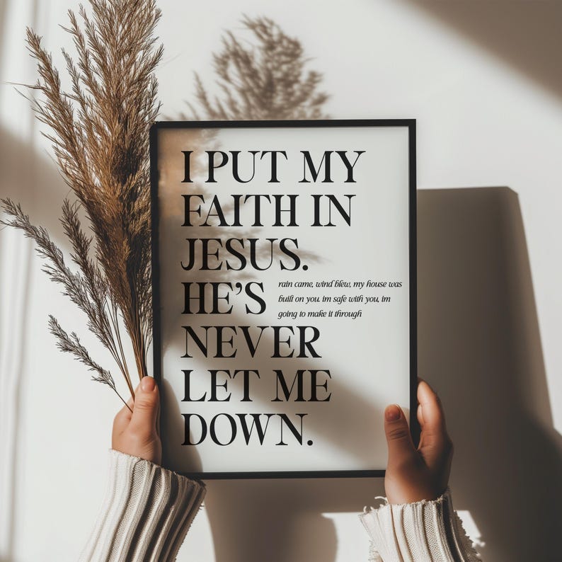 modern religious wall art poster featuring an elegant Bible verse print in neutral tones, perfect for women’s living room decor or as a Christian gift idea
