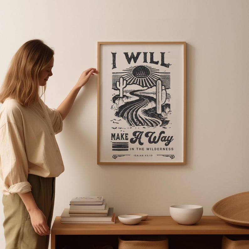 Christian wall art print with an inspirational Bible verse, ideal as a housewarming gift or home decor for women