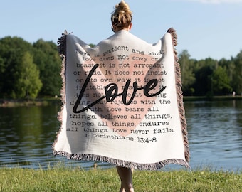 Christian Bible Verse Blanket: Woven Cotton Throw, Scripture Home Decor