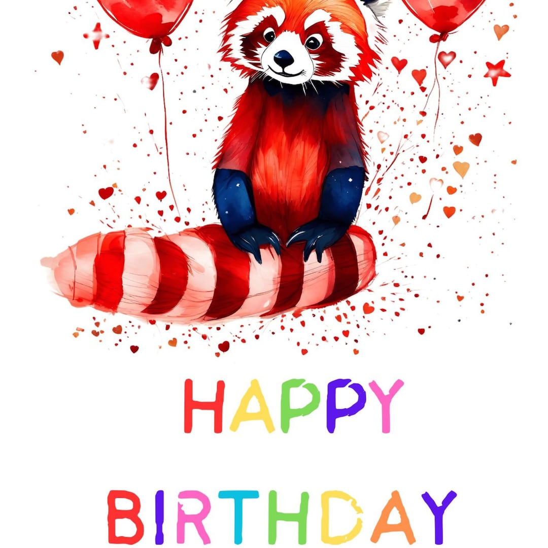Printable Cute Red Panda Birthday Card for Kids Instant Etsy