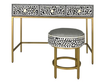 Seema Dresser Console & Stool Black and White Bone Inlay