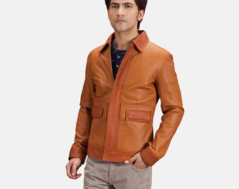 Hubert Tan Brown Leather Jacket - Sheepskin Outer Shell, Semi-Aniline Finish, Quilted Viscose Lining