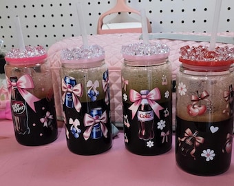 Soda Snowglobe Acrylic Tumbler: Cherries, Hearts, Bows - 16 oz Drinkware