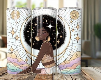 Melanin Kissed Black Woman 20 oz Insulated Tumbler - Black Woman Design with Unique Style - Drinkware Stylish Skinny Tumbler