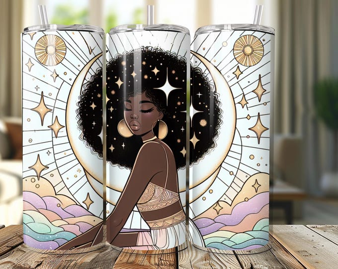 Melanin Kissed Black Woman 20 oz Insulated Tumbler - Black Woman Design with Unique Style - Drinkware Stylish Skinny Tumbler
