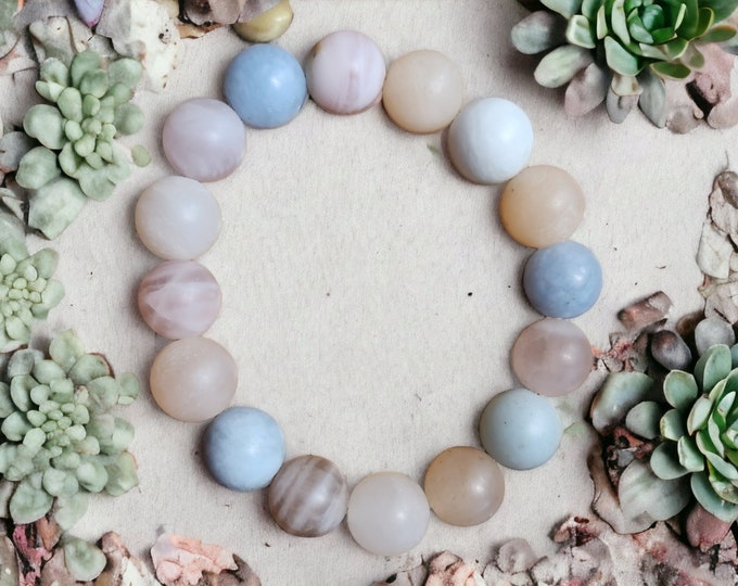 Matte Aquamarine and Morganite Crystal Bracelet